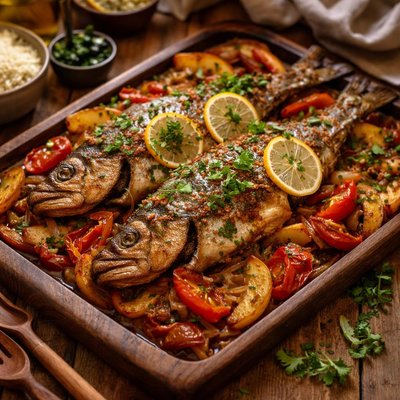 Image of Egyptian Style Baked Fish Saneya Semaak