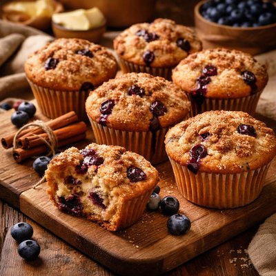 Image of Elegant Buttermilk Cinnamon Blueberry Muffins