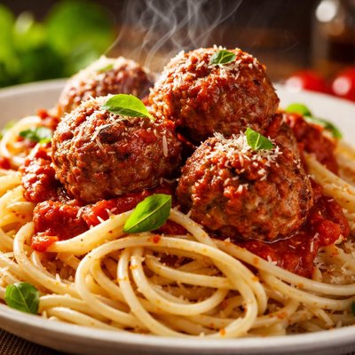 Image of Elegant White Spaghetti and Meatballs