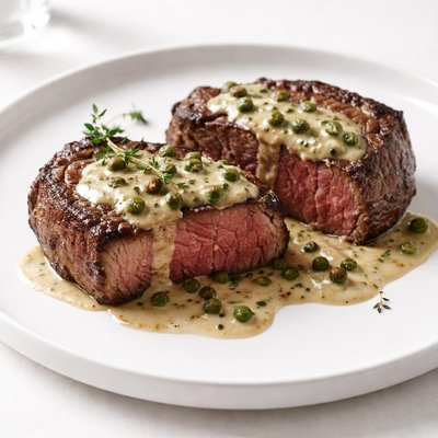 Image of Elk Steaks with Green Peppercorn Sauce