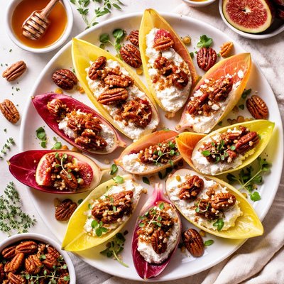 Image of Endive with Goat Cheese Fig and Honey Glazed Pecans