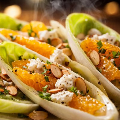 Image of Endive with Oranges Almonds and Goat Cheese