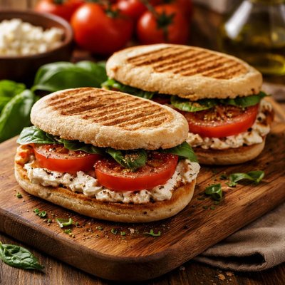 Image of English Muffin Panini with Goat Cheese and Tomato