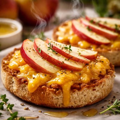 Image of English Muffins with Cheese and Apple