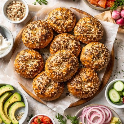 Image of Everything Topping Bagels Rolls Bread