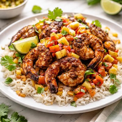 Image of Exotic Ya Make a Jamaica Jerk Shrimp with Mango Papaya Salsa