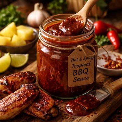 Image of Extremely Tasty Hot and Spicy Tropical Barbecue Sauce