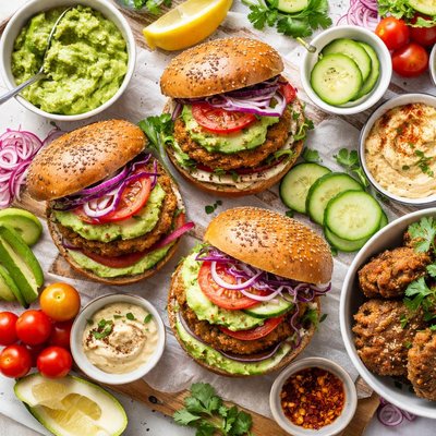 Image of Falafel W Avocado Spread Veggie Burgers W Guacamole