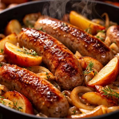 Image of Fall Bratwurst with Apples and Onions