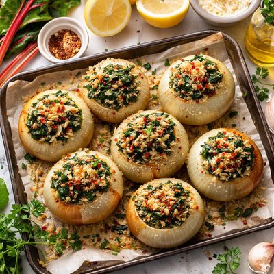 Image of Fancy Shmancy Baked Chard Stuffed Onions