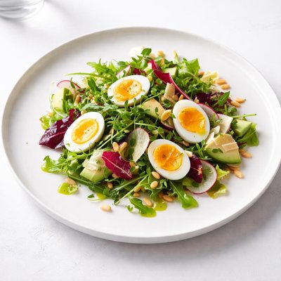 Image of Fancy Shmancy Salad with Quail Eggs and Tarragon Dressing