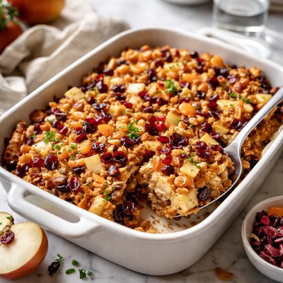 Image of Fantastic Apple Cranberry Apricot Matzoh Kugel