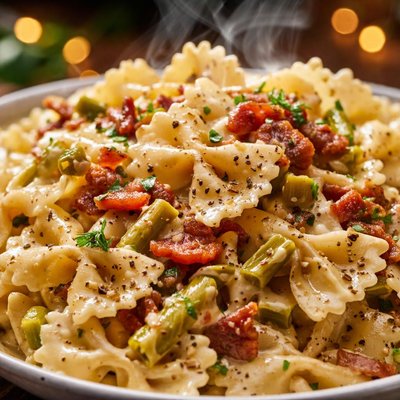 Image of Farfalle Bow Tie Pasta with Creamy Bacon Leek Sauce