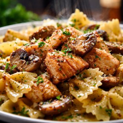Image of Farfalle with Chicken and Mushrooms