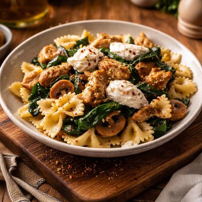 Image of Farfalle with Chicken Mushrooms Spinach and Ricotta Cheese