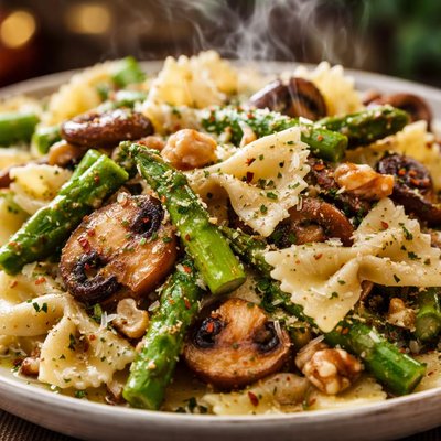 Image of Farfalle with Cremini Asparagus and Walnuts