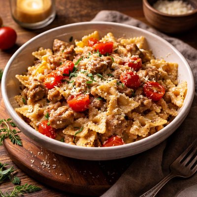 Image of Farfalle with Sausage Tomatoes and Cream