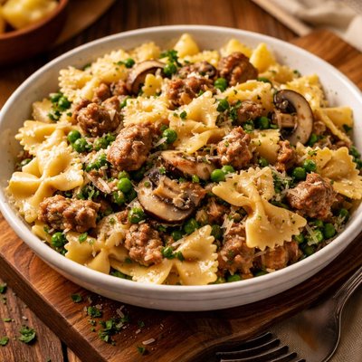 Image of Farfalle with Turkey Sausage Peas and Mushrooms