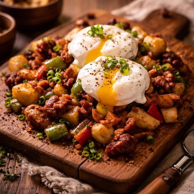 Image of Farmhouse Hash with Poached Eggs