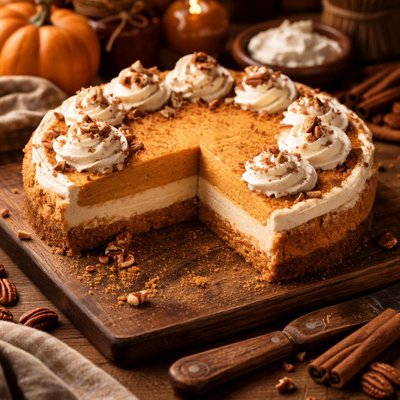 Image of Farmhouse Triple Layer Pumpkin Cheesecake Pie
