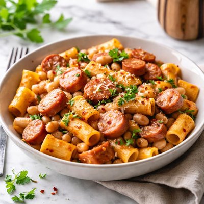 Image of Fast and Easy Franks and Beans Pasta