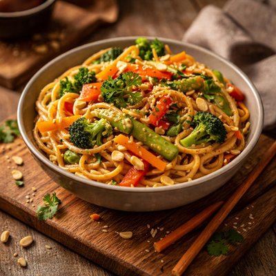 Image of Fast and Simple Veggieful Peanut Pasta for Two