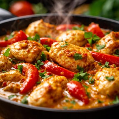 Image of Fast Chicken Curry with Red Peppers