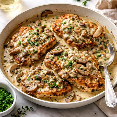 Image of Fast Fry Pork Chops with Dijon Mushroom Cream Sauce