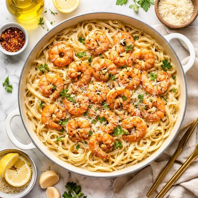 Image of Fast Shrimp Pasta with Alfredo Sauce