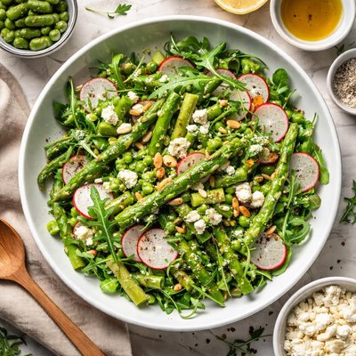 Image of Fava Bean Asparagus and Arugula Salad