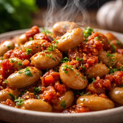 Image of Fava Beans with Tomato Garlic Sauce