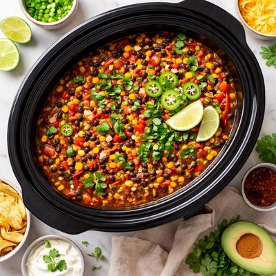 Image of Festive Black Bean Soup in the Crock Pot