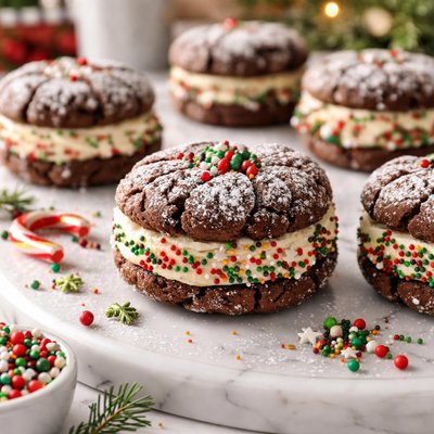 Image of Festive Fudge Crinkle Cookie Sandwiches