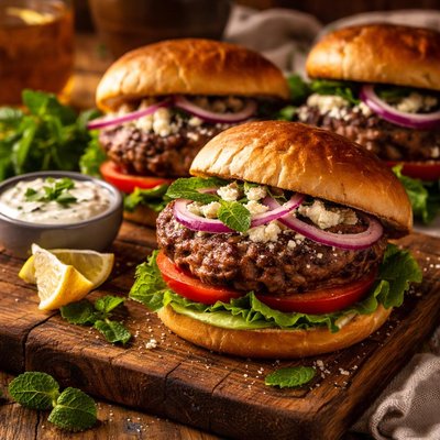 Image of Feta and Mint Lamb Burgers Pan Fry or Bbq