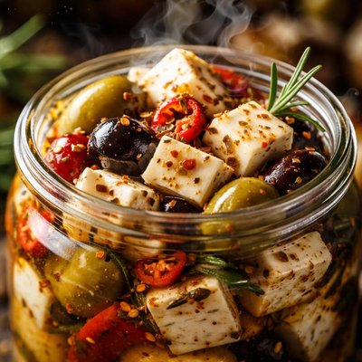 Image of Feta and Olives in a Jar