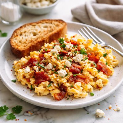 Image of Feta Bacon Scrambled Eggs for 1
