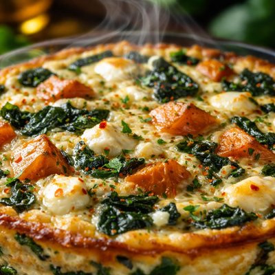 Image of Feta Sweet Potato and Spinach Crustless Quiche Gluten Free