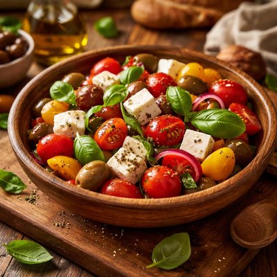 Image of Feta Tomato Basil and Olive Salad