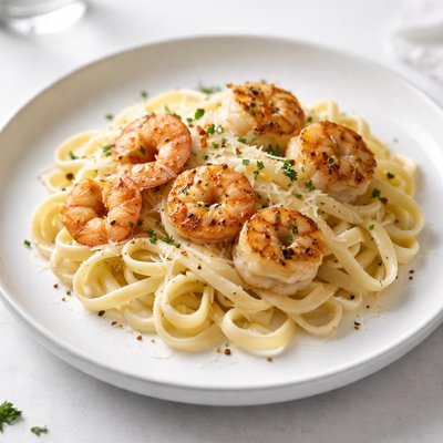 Image of Fettuccine Alfredo with Garlic Shrimp and Scallops