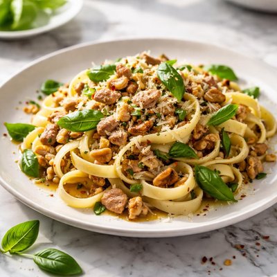 Image of Fettuccine with Basil Turkey and Walnuts