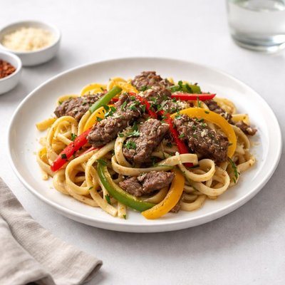 Image of Fettuccine with Beef and Peppers