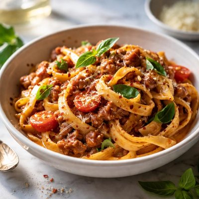 Image of Fettuccine with Creamy Sausage and Tomato Sauce