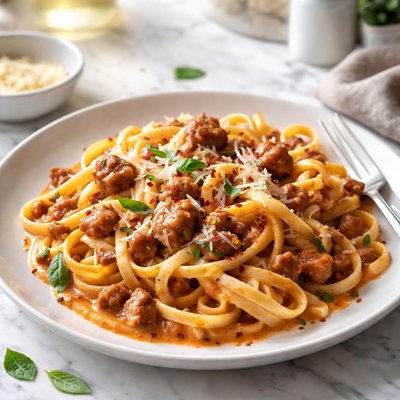 Image of Fettuccine with Creamy Tomato Sausage Sauce