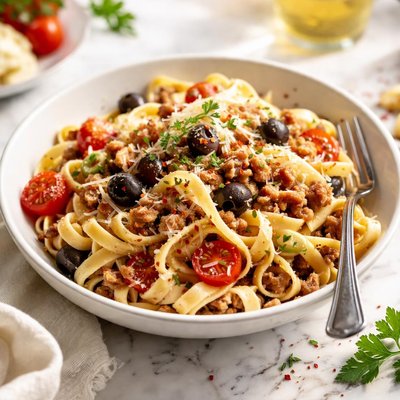 Image of Fettuccine with Italian Sausage and Olives