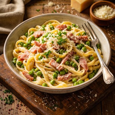 Image of Fettuccine with Peas and Ham