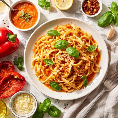 Image of Fettuccine with Roasted Red Pepper Sauce