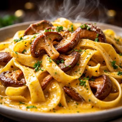 Image of Fettuccine with Shiitakes in a Saffron Cream Sauce