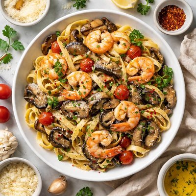 Image of Fettuccine with Shrimp and Portabellas