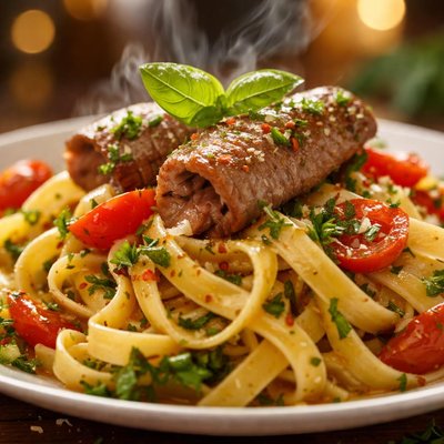 Image of Fettuccine with Veal Olives Tomatoes
