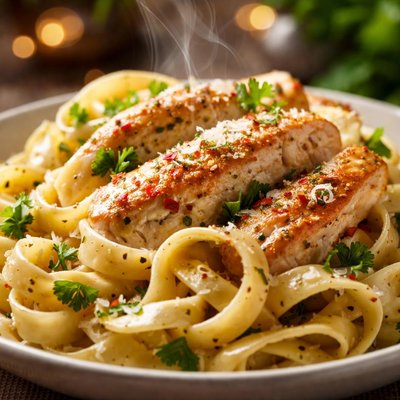 Image of Fettuccini Dell Aglio Con Pollo Fettuccini with Garlic Chicken